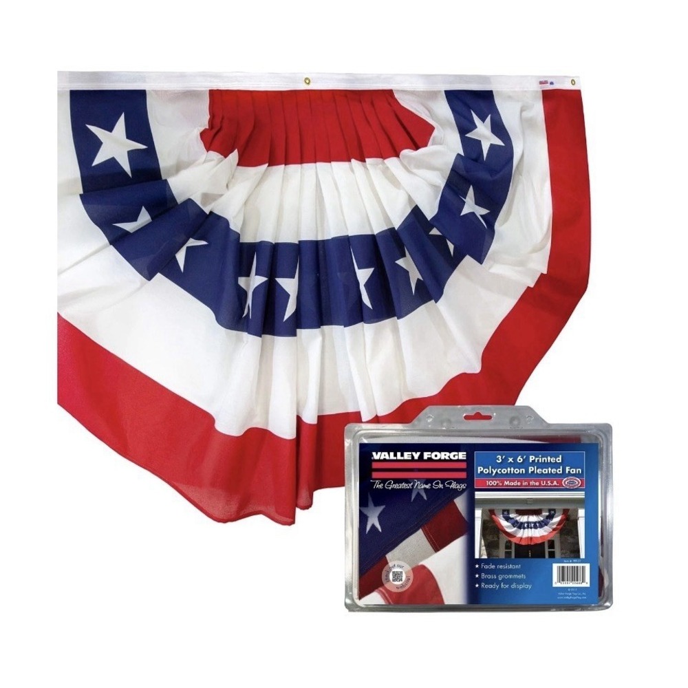 Valley Forge American Fan Flag 3' x 6' Polycotton Sentinel 100% Made In U.S.A...